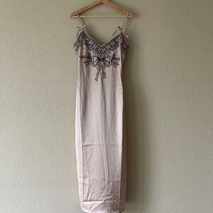 Mable Delicate Blush Slip Dress with Embroidered Bow Detail. NWT
